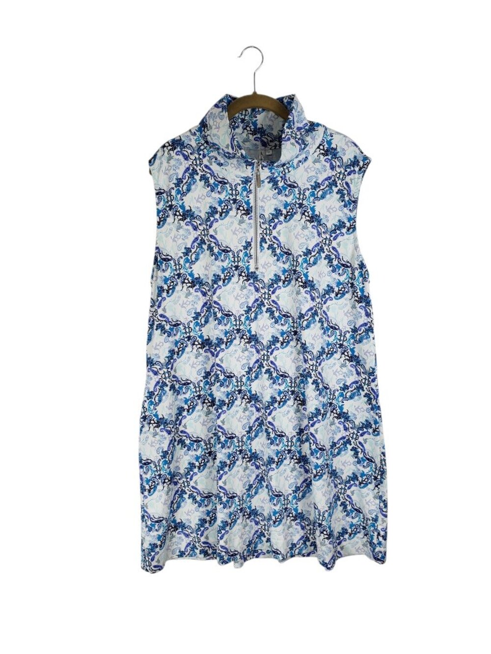 Lulu B Sleeveless Quarter Zip Shift Dress Blue White Paisley Travel Womens 1X